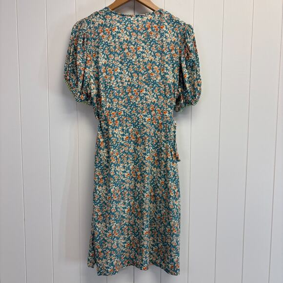 Handmade Cottage Prairie Trad‎ Wife Faux Wrap Midi Dress Size L Peasant Tassels - Picture 4 of 10
